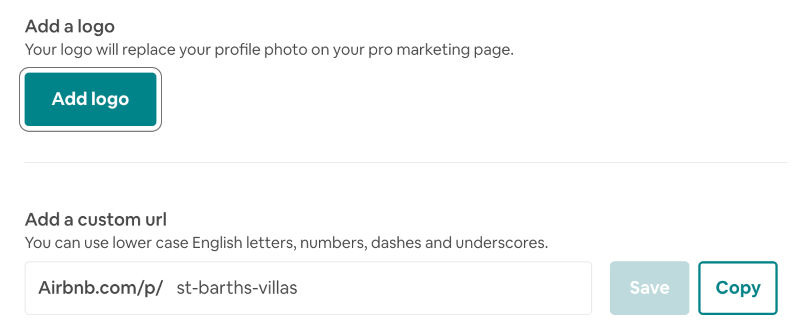 airbnb pro marketing page cover and URL