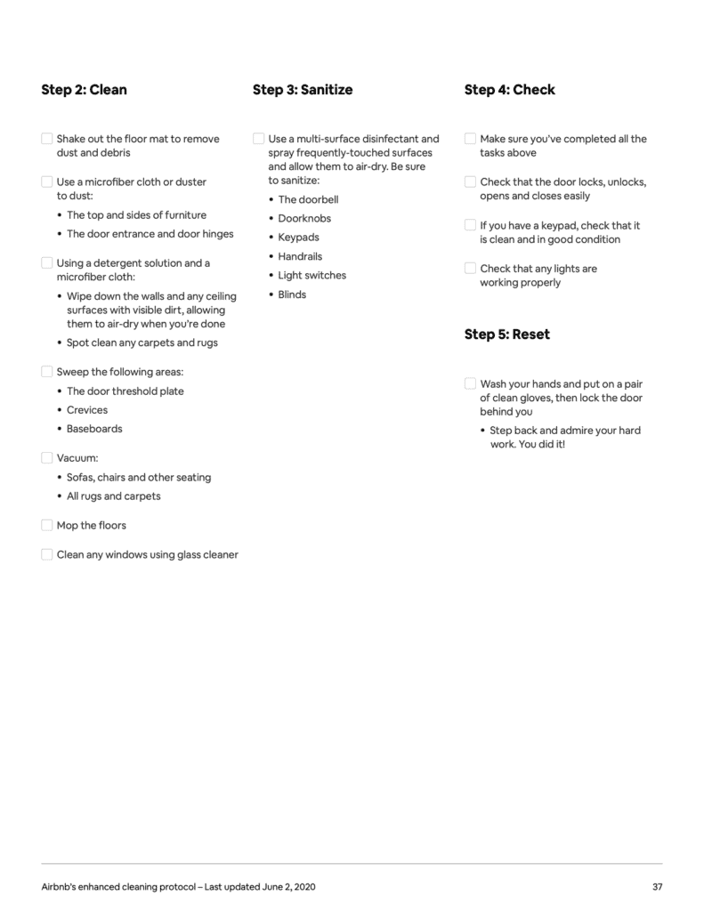 The Airbnb Cleaning Handbook: Airbnb's manual to its Enhanced Cleaning Protocol and Instructions ( + PDF) 34 The Airbnb Cleaning Handbook Protocol and Guidelines 37
