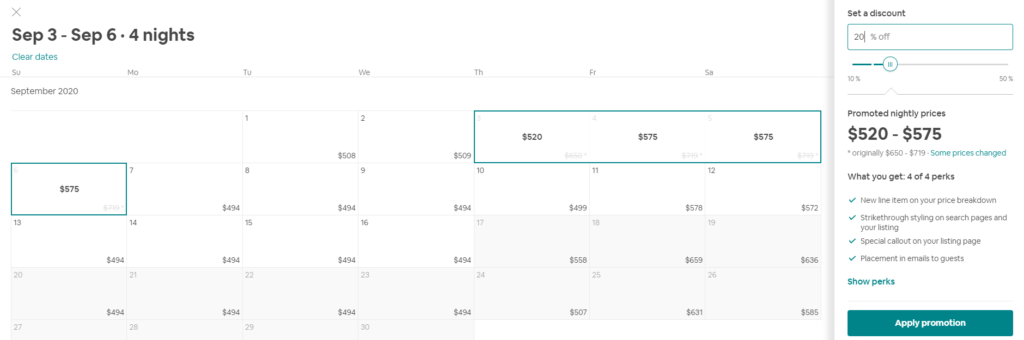 how to set a custom promotion on airbnb