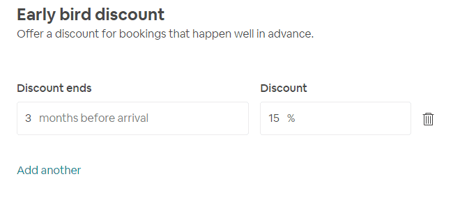 how to set an early bird discount on airbnb