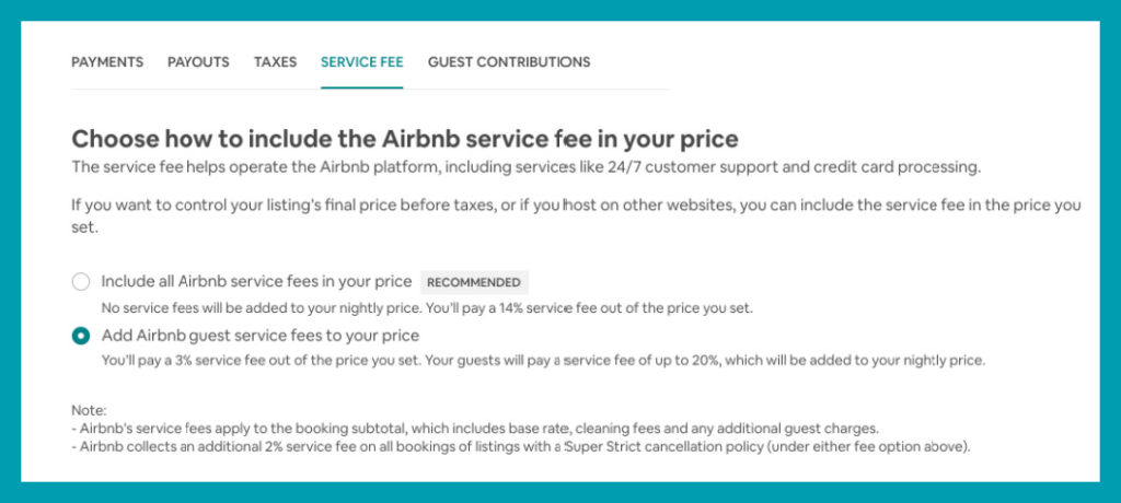 Airbnb host only fee vs split fee 1