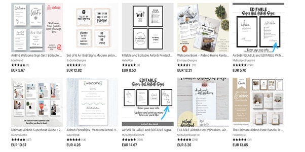 How to use Etsy to find great-looking Airbnb welcome books, house signs, and printables 4 Airbnb-space-listing-booking-welcome-set-welcome-sign