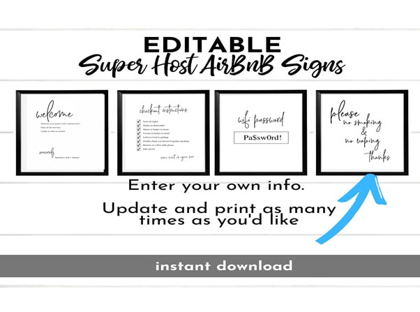 How to use Etsy to find great-looking Airbnb welcome books, house signs, and printables 6 Etsy-Airbnb-editable-super-host-Airbnb-Signs-instant-download