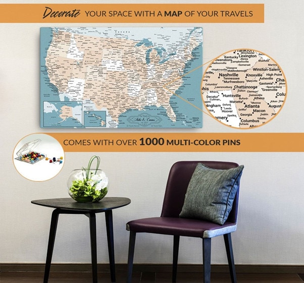 How to use Etsy to find great-looking Airbnb welcome books, house signs, and printables 5 Etsy-item-Airbnb-vacation-rental-map-set-decorative-map-travel-locations-traveler