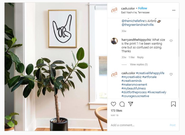 Instagram for vacation rentals: How to market your vacation rental property business 17 Cash.color Instagram post screenshot