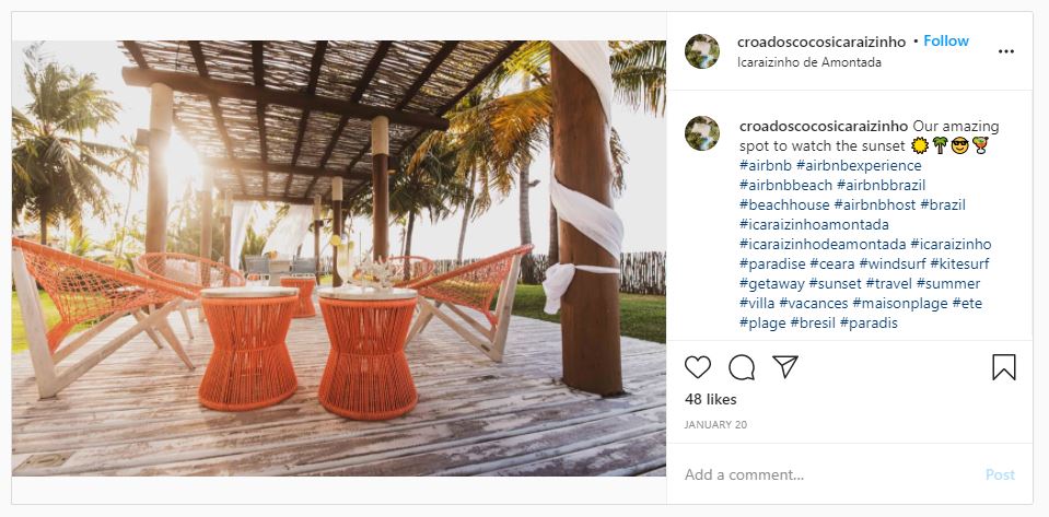 Instagram for vacation rentals: How to market your vacation rental property business 21 Croadoscocosicaraizinho Instagram Post Screenshot