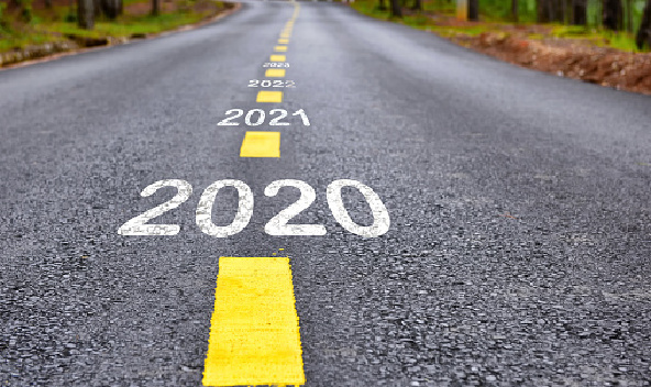 Number of 2020 to 2022 on asphalt road surface with marking line