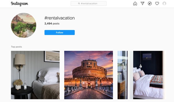 Search results for hashtag rentalvacation within Instagram