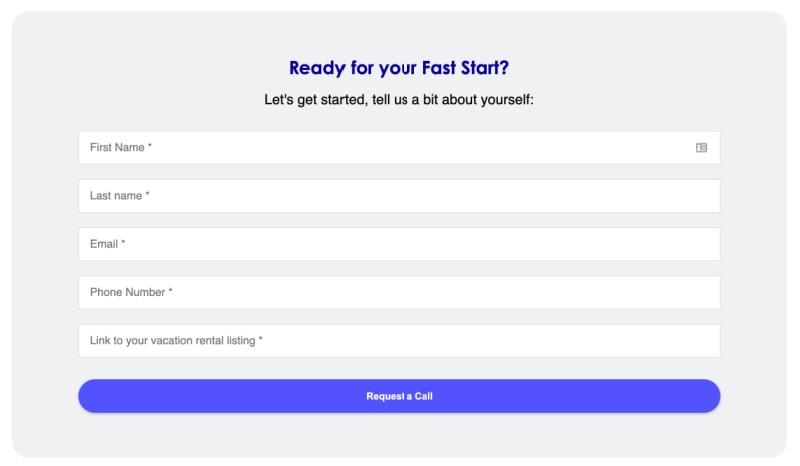 vrbo fast start sign up form