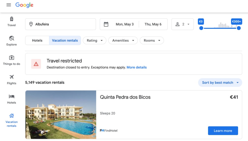 Google Hotel Center for vacation rentals