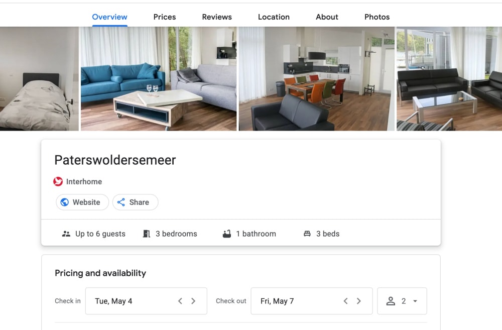 interhome on google vacation rentals