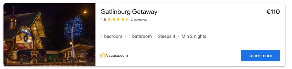 Vacasa.com on Google vacation rentals