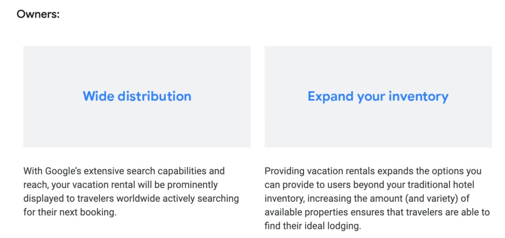 Google Vacation rentals API