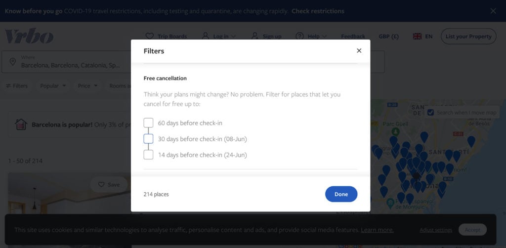 vrbo cancellation policy filter