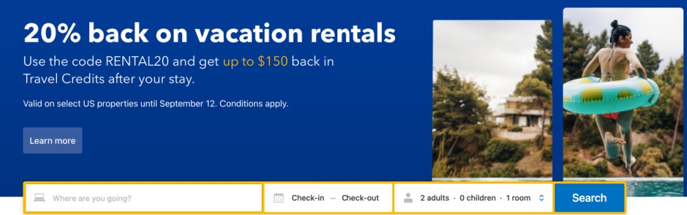 vacation rental cash back booking.com