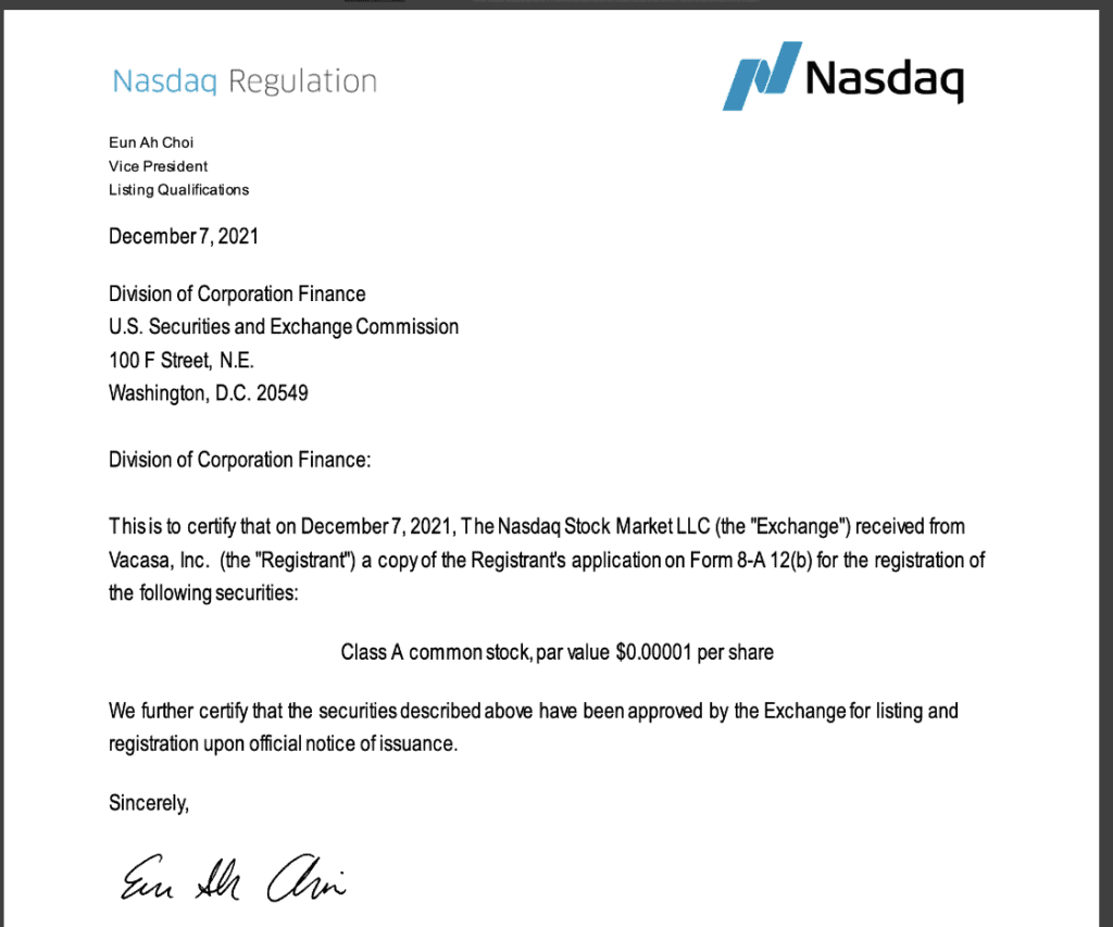 vacasa nasdaq certification