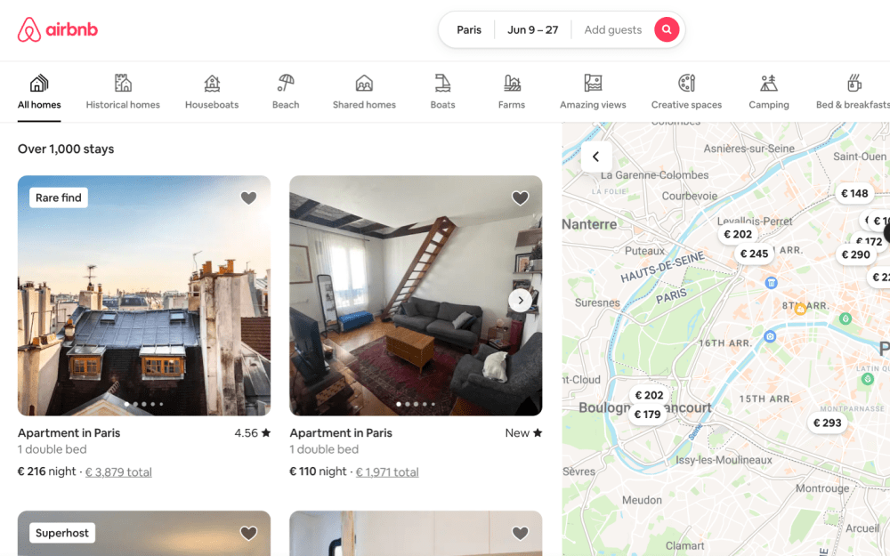 Airbnb Categories - results page