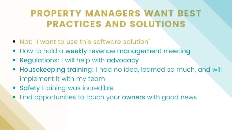 Takeaways from the 2022 VRMA International conference in Las Vegas 8 What property managers want from a vacation rental conference 1