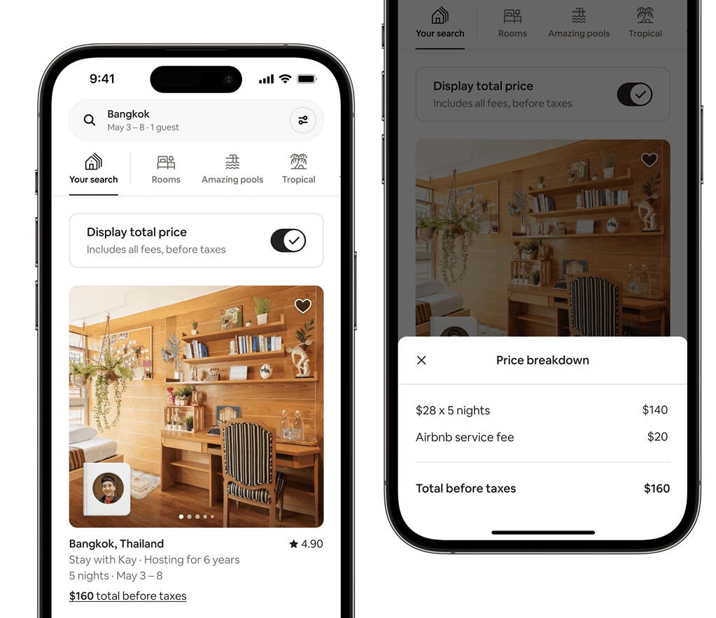 Airbnb total price display