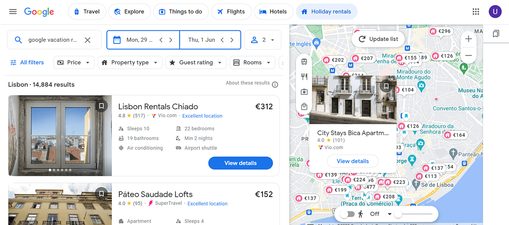 google holiday rentals tab for short-term rentals visibility