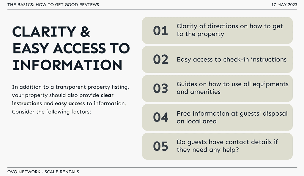 ovo network at scale rentals - how to get good reviews - clarity