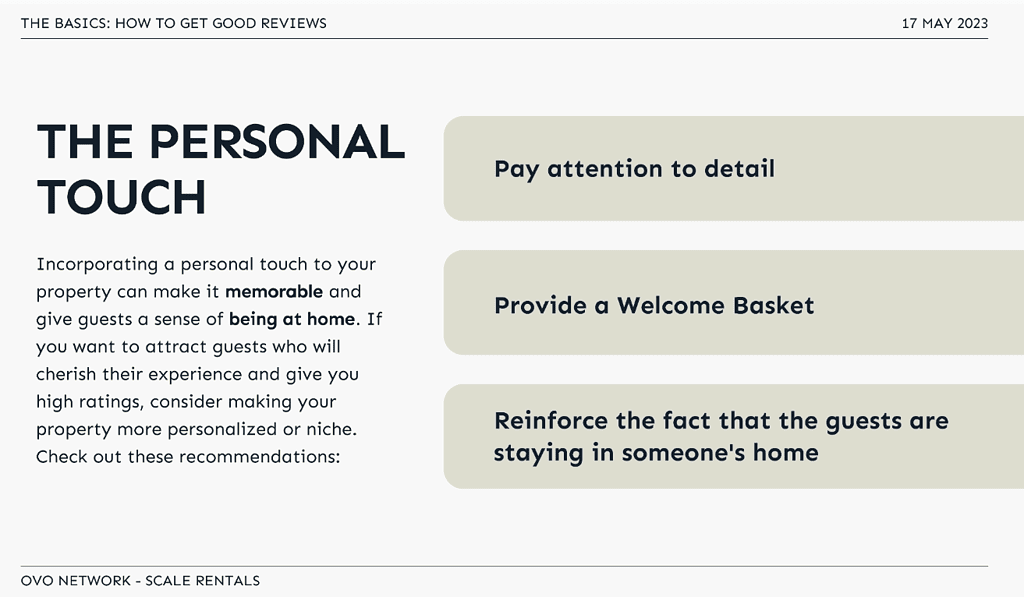 OVO Network's Secrets to Exceptional Short-Term Rental Guest Reviews 5 ovo network at scale rentals - how to get good reviews - personal touch