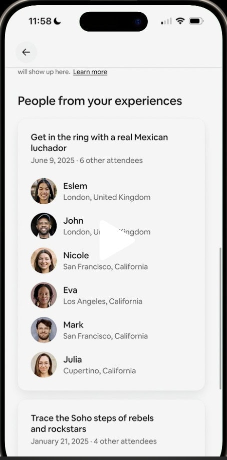 Airbnnb Experiences Airbnb Experiences – “People From Your Experiences” (Summer 2025 Update):
After joining an Experience, guests can now see and reconnect with fellow attendees—just like a mini social network for travelers.