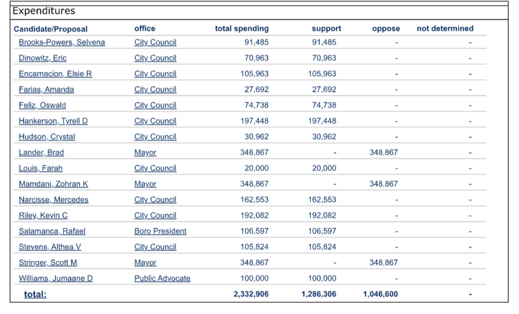 Airbnb Is Spending $5 Million on NYC Elections—Here’s Why 1 Expenditure NYC Table