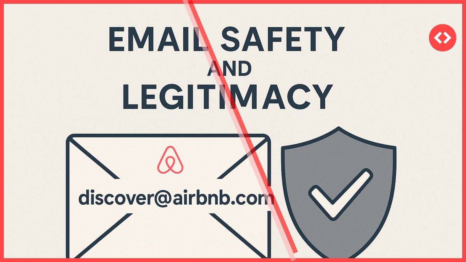 Airbnb email legitimacy graphic showing the official email address discover@airbnb.com with a security shield icon, representing safe and verified Airbnb communication.