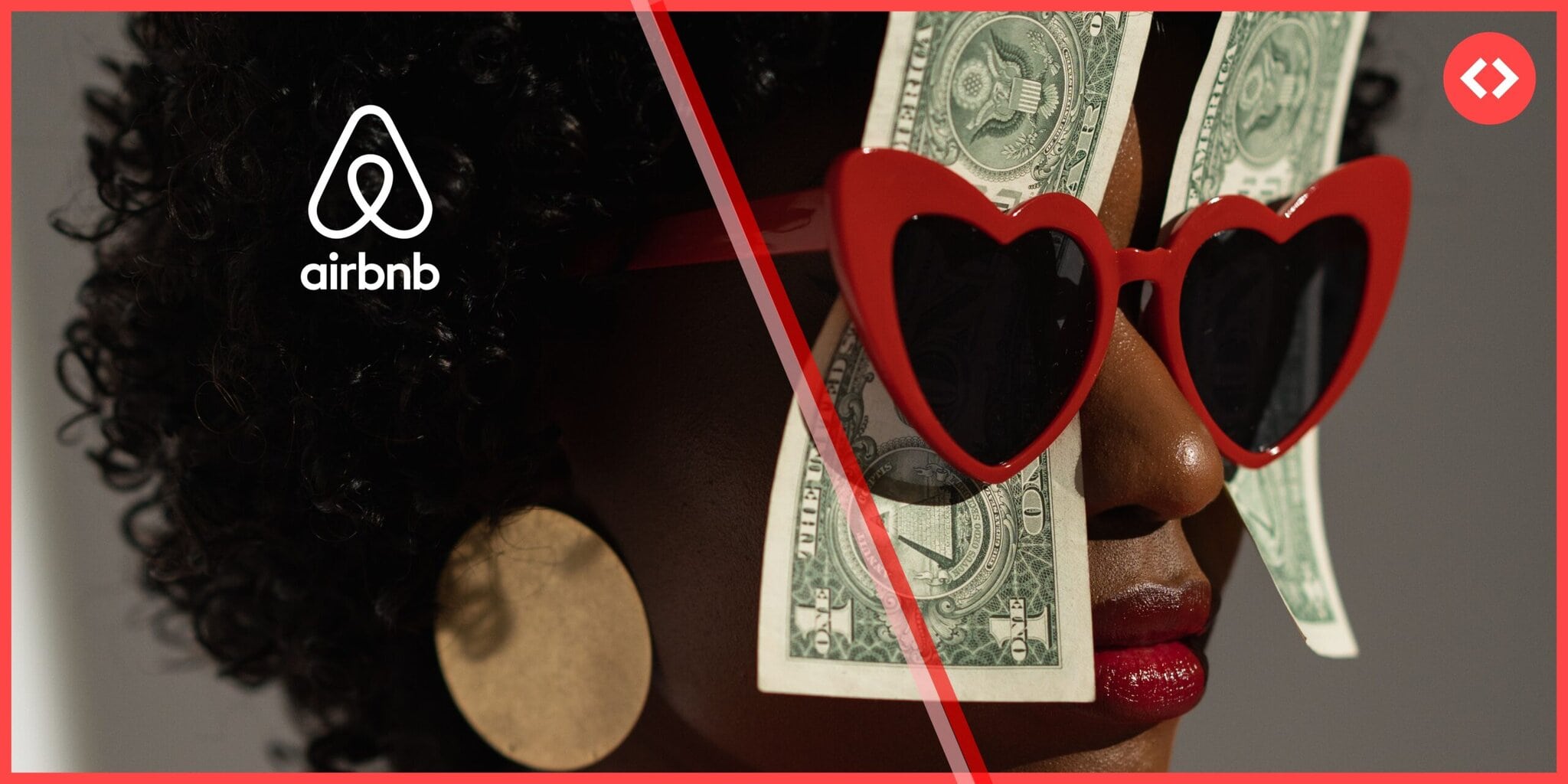 Person wearing heart-shaped sunglasses with dollar bills, symbolizing Airbnb pricing strategy and profitability
