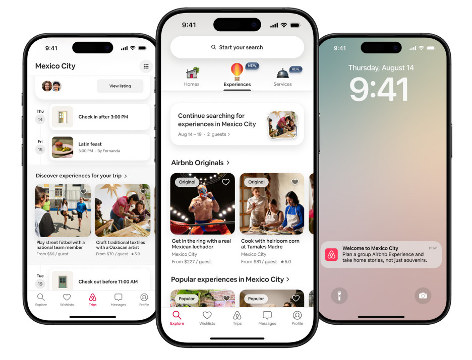 Airbnb Strategy 2025 app interface showing personalized and localized experiences in Mexico City.