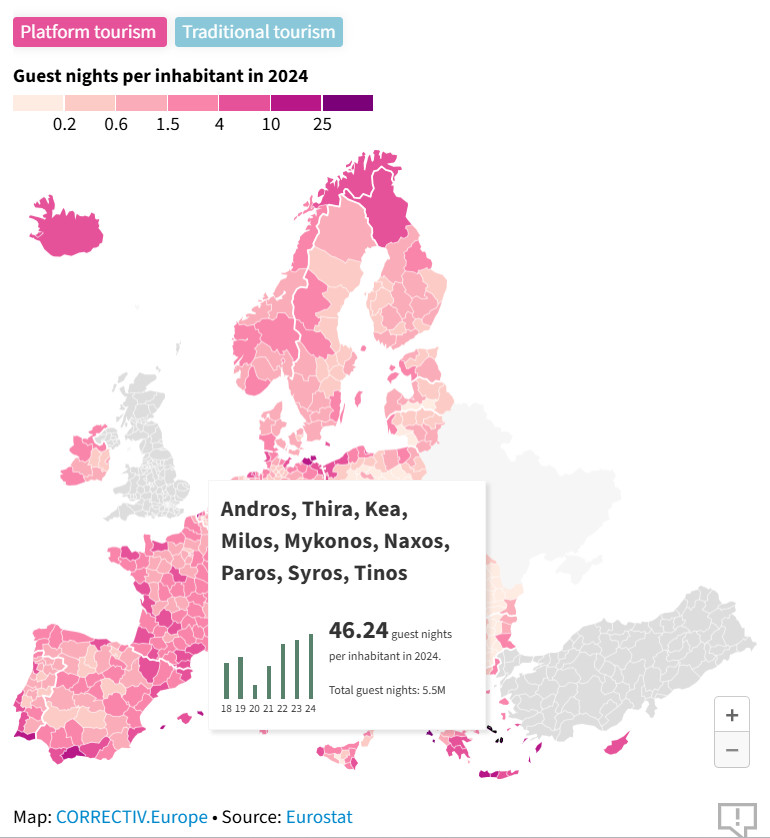 How One Viral Statistic Is Skewing Europe’s Short-Term Rental Debate 1 platform tourism vs traditional tourism cyclades correctiv map