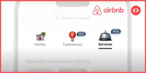 Screenshot from Airbnb Stay Grounded ad showing icons for Homes, Experiences, and Services