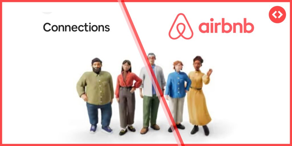 Airbnb Connections and Past Trips new features shown in app with Airbnb logo