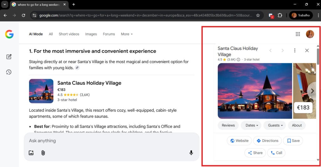 Google’s New AI Mode Could Rewrite How Guests Discover and Plan Trips 5 Google AI Mode displaying hotel listing with prices, reviews, and Google Maps integration.