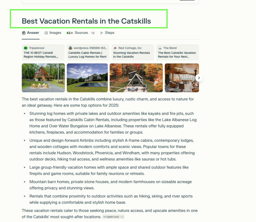 Perplexity results for best vacation rentals