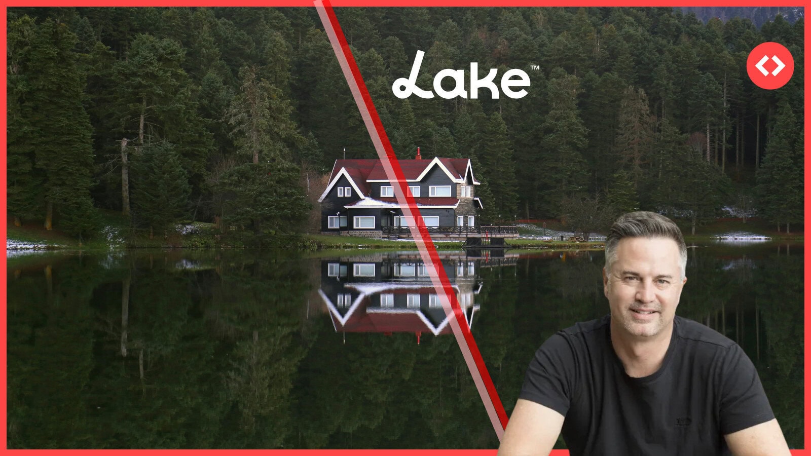 David Ciccarelli in front of a lake house, representing Lake.com’s AI-powered short-term rental platform focused on lakefront properties.