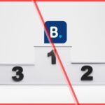 Booking.com logo on a winner’s podium, ranked above Airbnb and Vrbo