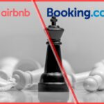Airbnb and Booking.com comparison banner with chess imagery symbolizing strategic differences between the two travel platforms.