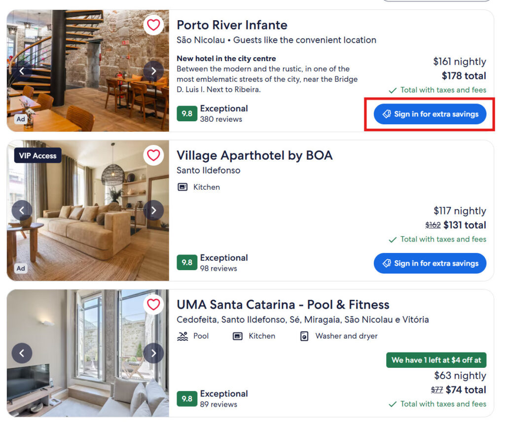 Vrbo listings now use loyalty pricing cues familiar from hotel platforms—sign-in discounts, strike-through pricing, and VIP tags—all part of Expedia’s growing merchandising playbook.
