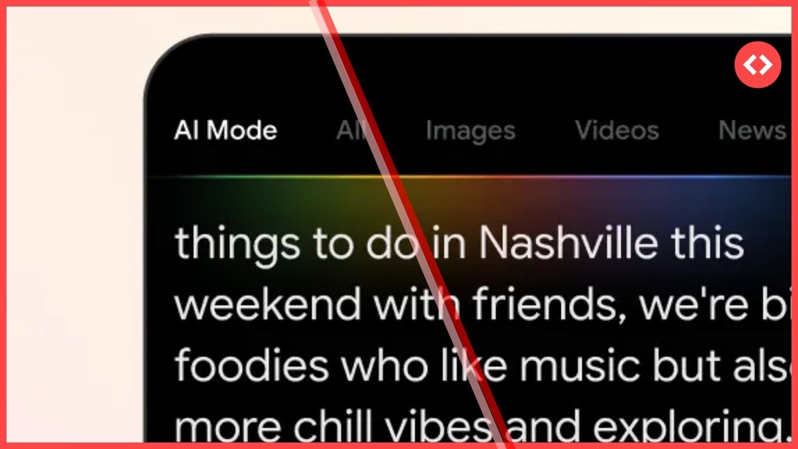 A close-up of a smartphone displaying a long, detailed travel prompt in Google AI Mode, demonstrating how users interact with AI vacation rental search to find highly specific, intent-driven experiences.