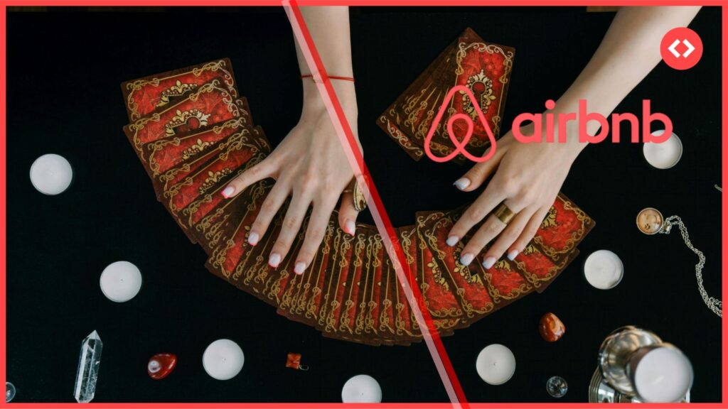 Illustration of a tarot card reading with the Airbnb logo overlaid, representing predictions for the Airbnb Summer Release 2026.