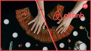 Illustration of a tarot card reading with the Airbnb logo overlaid, representing predictions for the Airbnb Summer Release 2026.