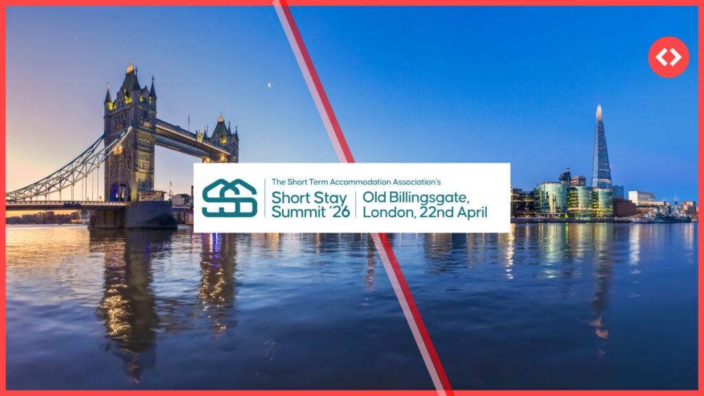 London skyline at twilight featuring the STAA Short Stay Summit '26 banner, a key event for learning short term rental pricing strategy 2026.