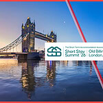 London skyline at twilight featuring the STAA Short Stay Summit '26 banner, a key event for learning short term rental pricing strategy 2026.