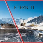 Eterniti luxury vacation rental portfolio: hot tub with Alpine mountain views at Verbier Exclusive Chalet Chouqui, Switzerland