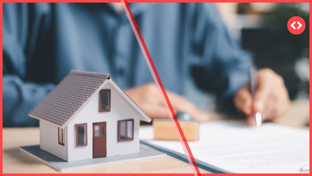 A focused hand signing a document next to a detailed model house, confirming a √ Checkable (SB 346/EU 2024/1028) short-term rental compliance status.