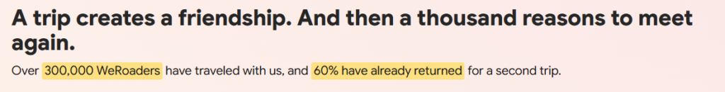 What Airbnb's WeRoad Deal and Hotels VP Hire Reveal About Its Social Network Plans 1 WeRoad homepage showing 300,000 travellers and 60% return rate, the community travel model behind Airbnb's social network investment.