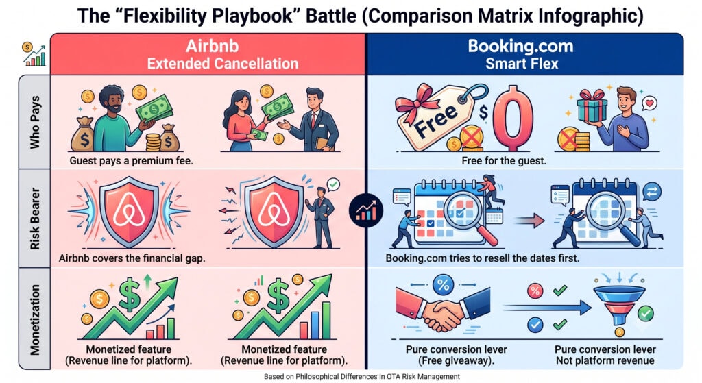 airbnb extended cancellation option vs booking com smart flex