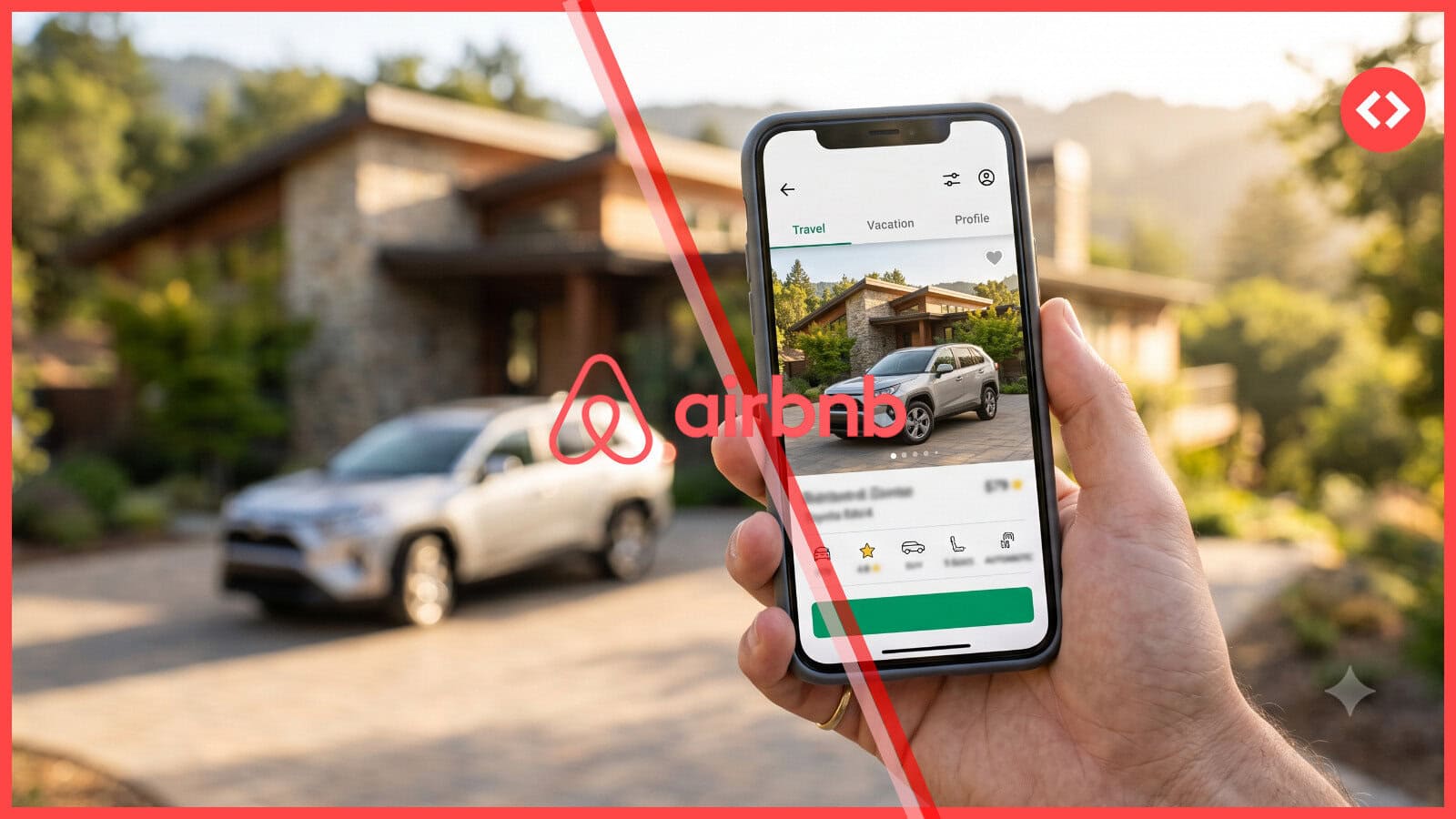Airbnb car rentals shown as a booking option inside a travel app